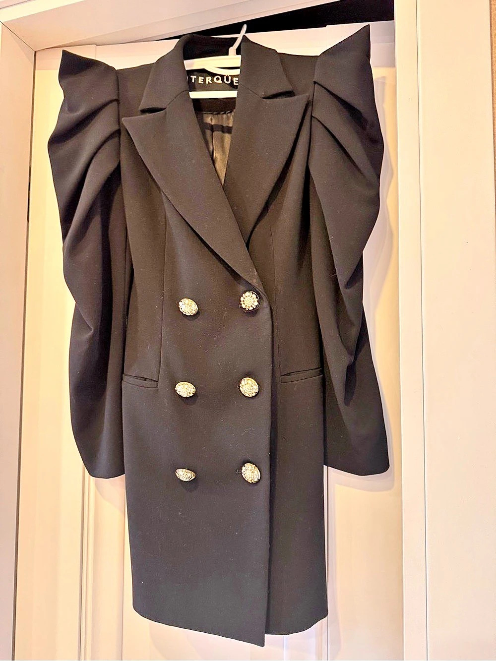UTERQUE Ruffle Sleeve Double-Breasted Blazer Black Size 26 Like New